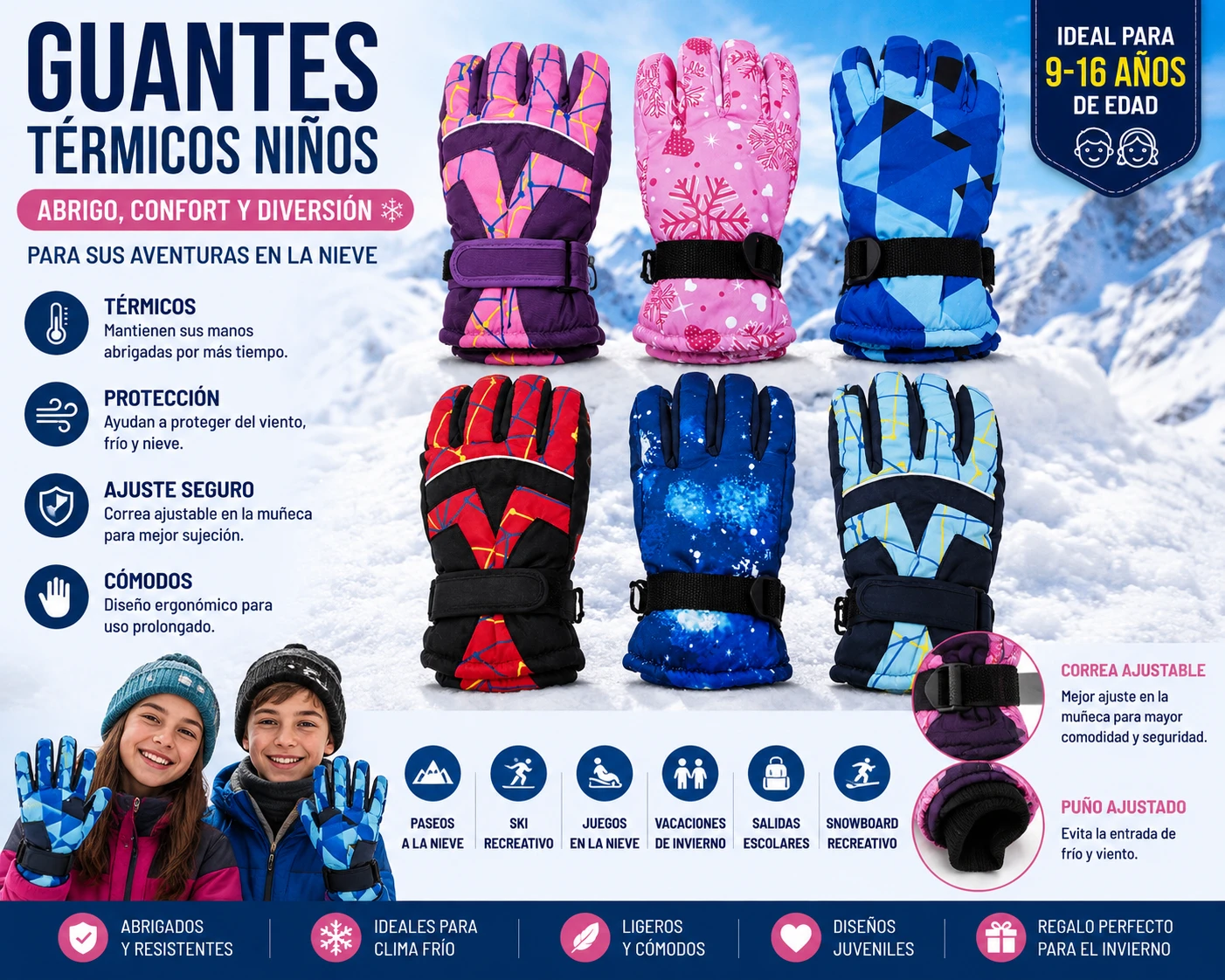 Guantes Térmicos Niños 9-16 años de invierno para nieve en Chile - TODOMAX.CL