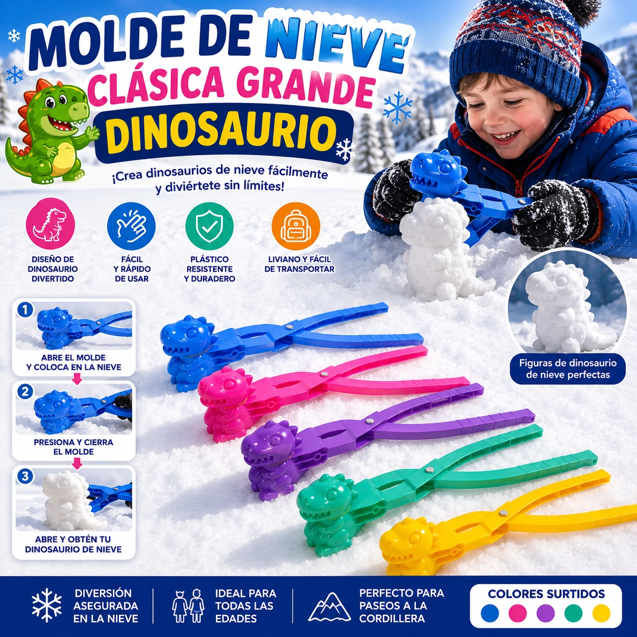 Molde de Nieve Clasica Dinosaurio para nieve familiar en Chile - TODOMAX.CL