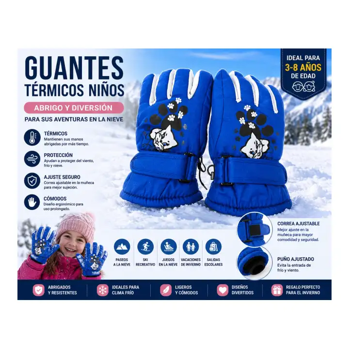 Guantes Térmicos Niños 3-8 años de invierno para nieve en Chile - TODOMAX.CL
