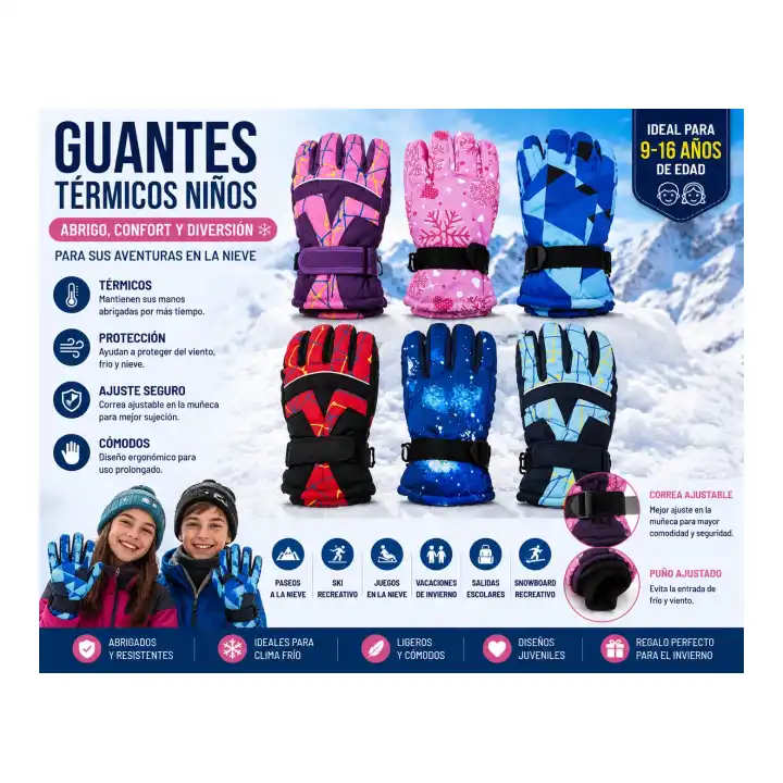 Guantes Térmicos Niños 9-16 años de invierno para nieve en Chile - TODOMAX.CL