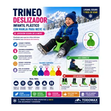 Trineo Deslizador Infantil Plástico con Manija para Nieve para jugar en la nieve en Chile - TODOMAX.CL