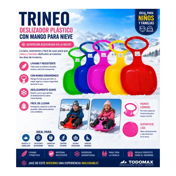 Trineo Deslizador Plástico con Mango para Nieve para jugar en la nieve en Chile - TODOMAX.CL