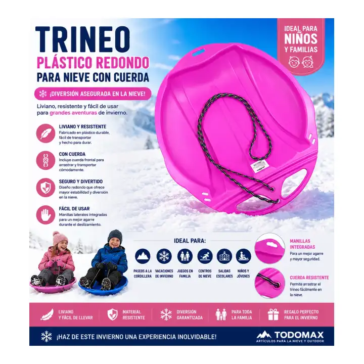 Trineo Plástico Redondo para Nieve con Cuerda para jugar en la nieve en Chile - TODOMAX.CL
